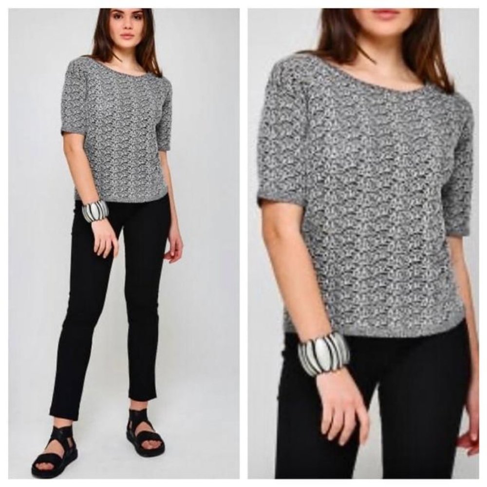 Eileen Fisher Black Linen Crepe Knit Sweater